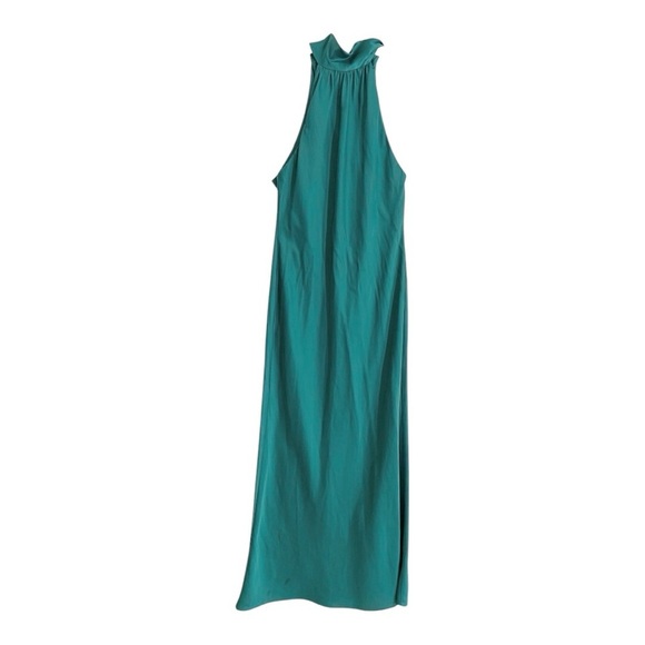 Faviana Halter Gown Long Maxi Dress in Green Satin Size 14 - Picture 5 of 9